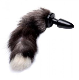 Tailz Grey Foxy Faux Fox Tail Butt Plug Black White